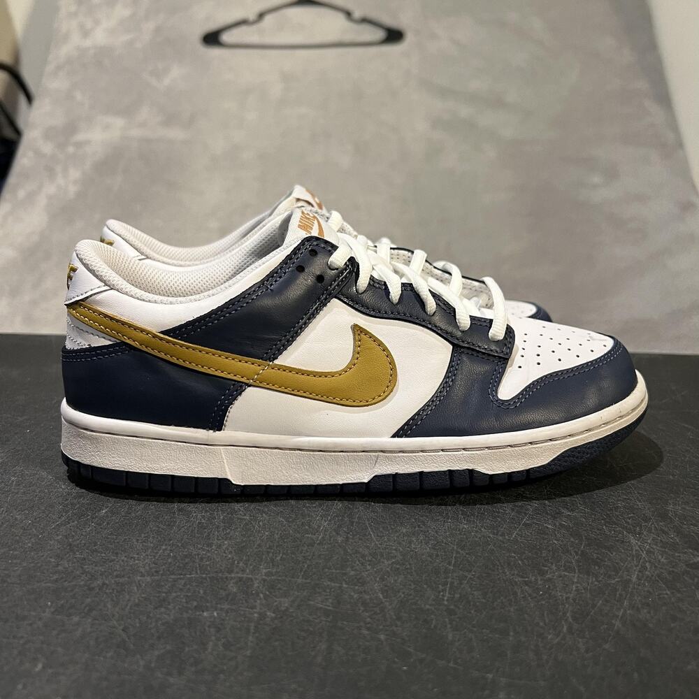 Nike Dunk Low Shoes Youth 6Y Midnight Navy Wheat Leather GS Sneakers FB9109-111